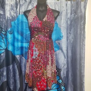 Pink and purple print halter sz XXL